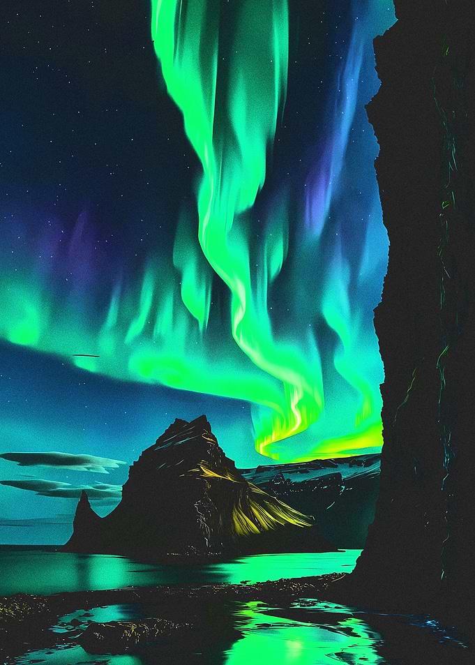 Aurora Borealis over Mountain Landscape