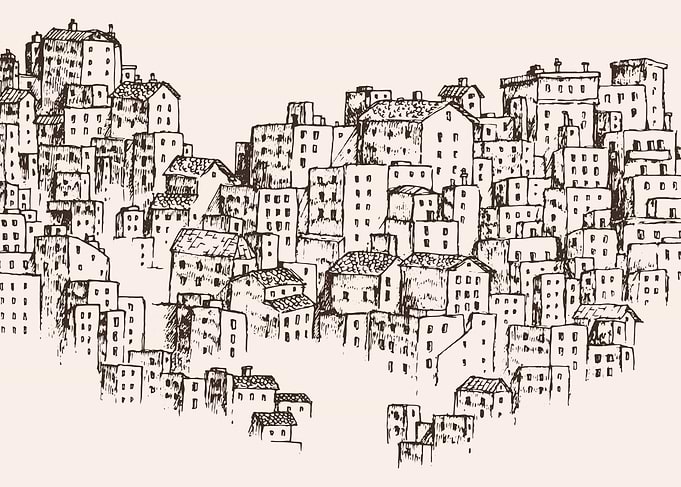 Hand-drawn cityscape illustration