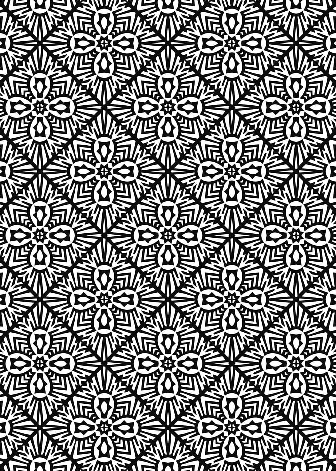 Symmetrical Botanical Mandala in Monochrome​​ Pattern