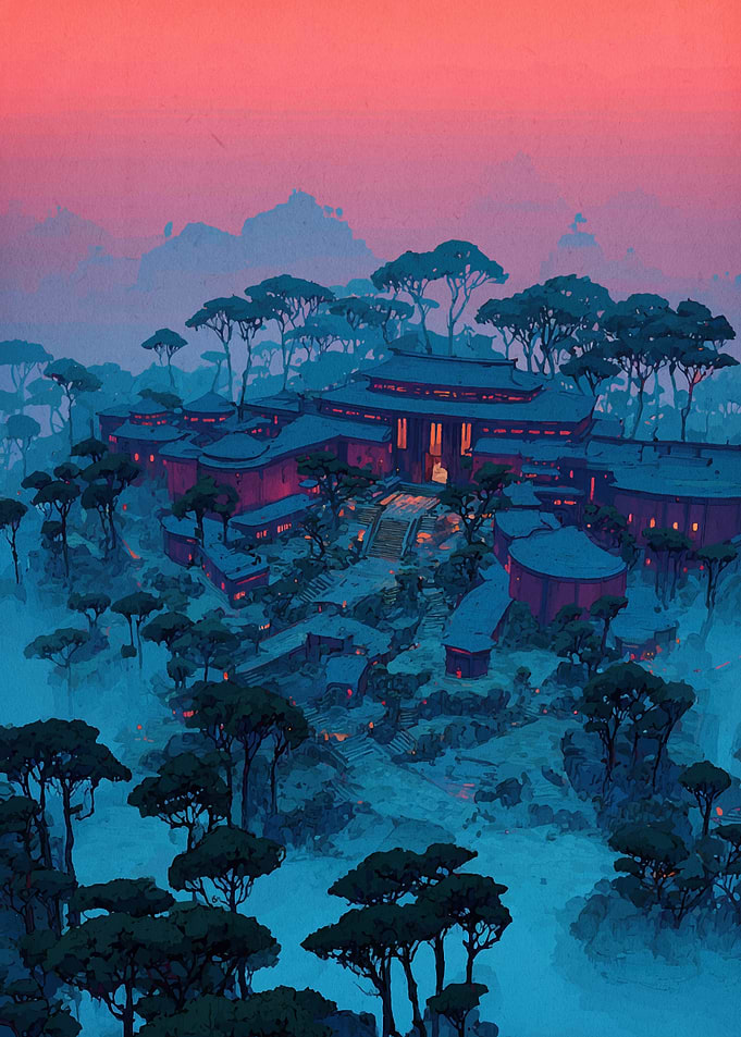 Asian Village at Dusk