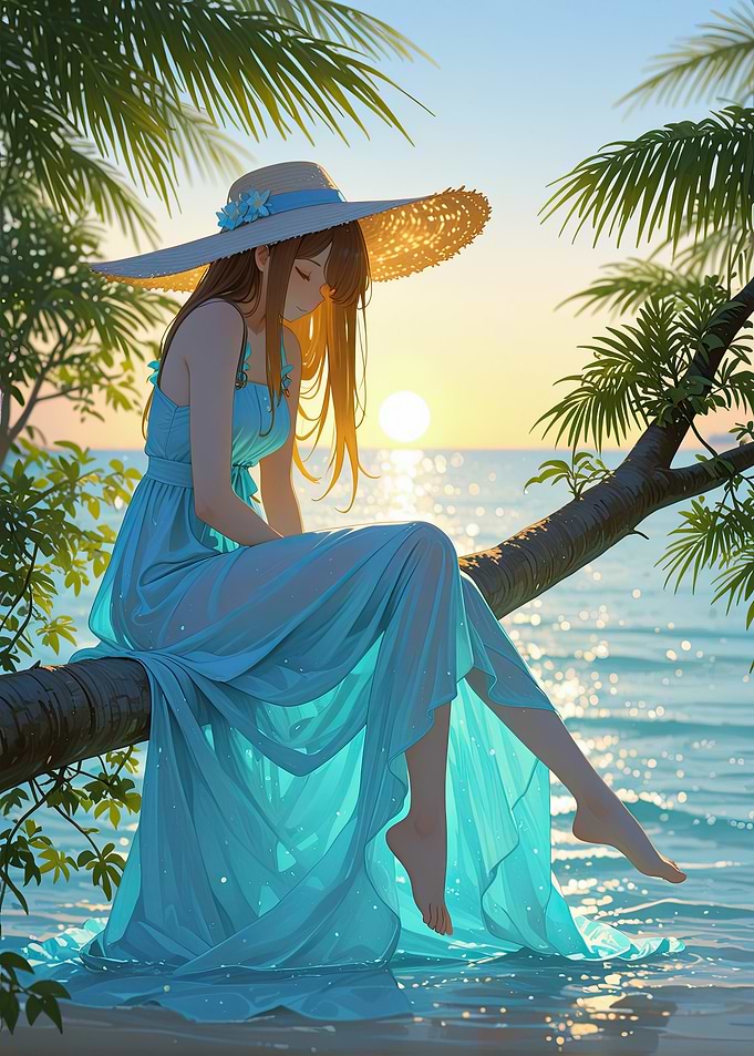 Anime girl on beach