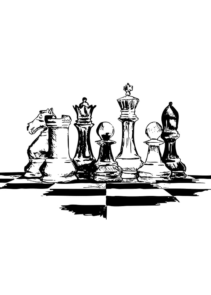 Chess Pieces Black and White Drawing