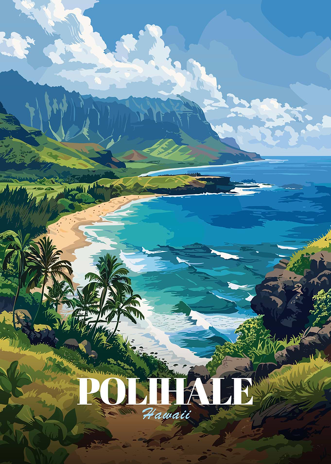 Polihale, Hawaii scenic landscape illustration