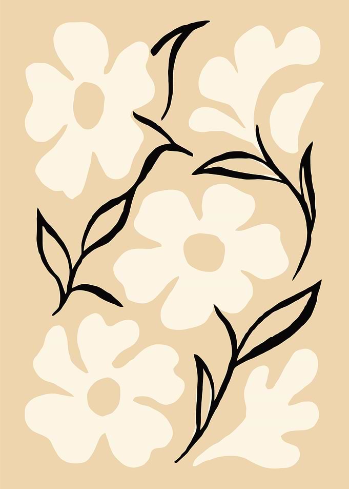 Floral Beige and Black Art Print
