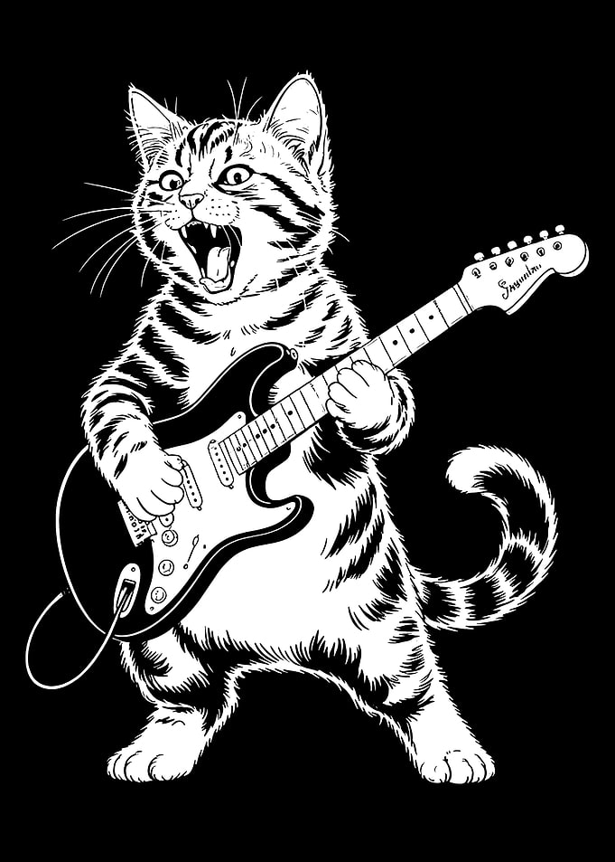 Rockstar Cat Playing Electric Guitar