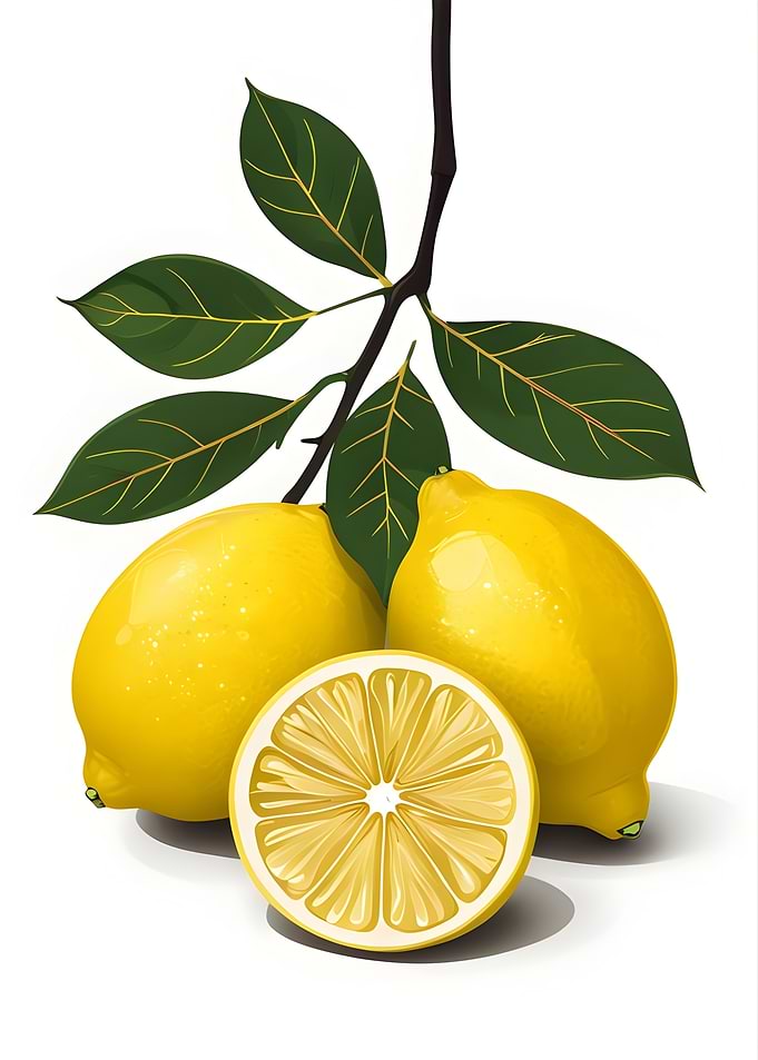 Lemons with Leaves Still Life