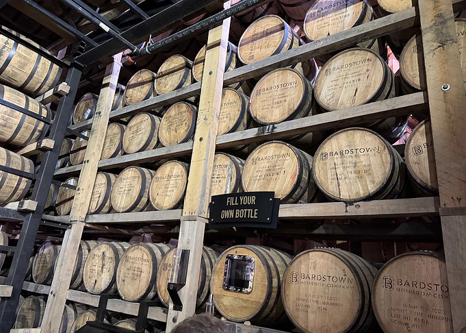 Bourbon Barrels Stacked in a Rickhouse