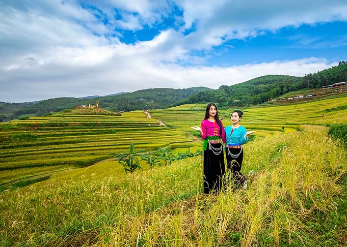 Two women in rice terraces, Vietnam