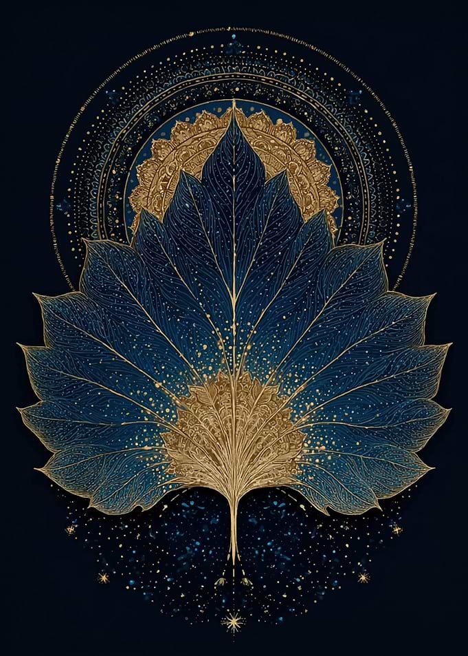 Blue and Gold Leaf Mandala