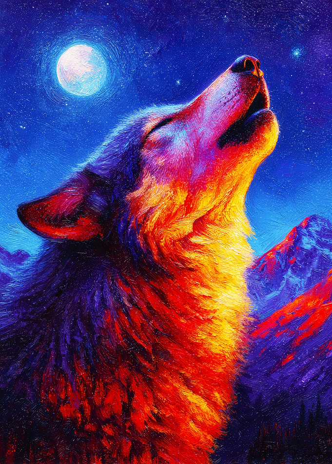 Howling Wolf Under Moonlight Painting