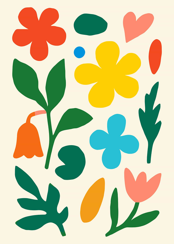 Colorful Floral Pattern on Cream Background