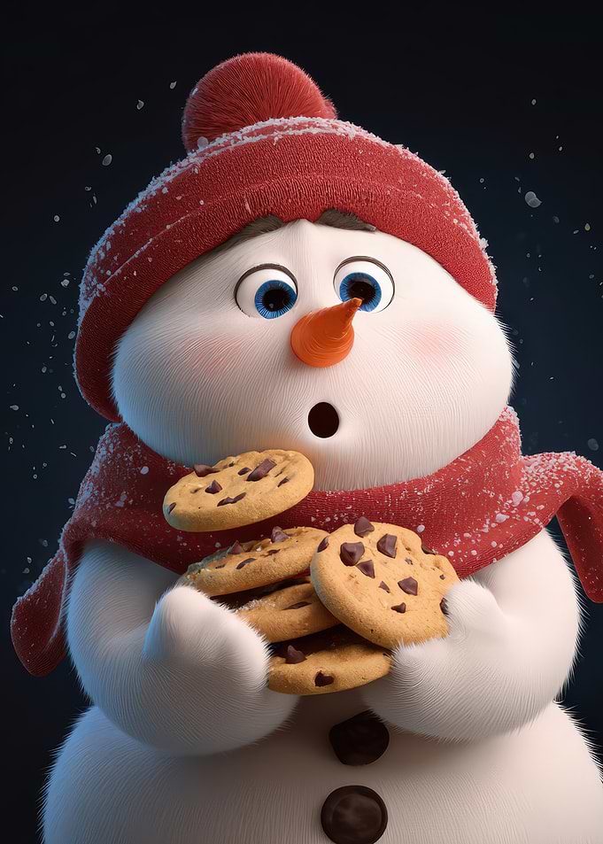 Surprised Snowman with Cookies