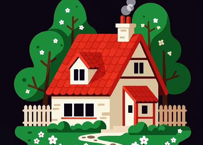 Cartoon House with Red Roof