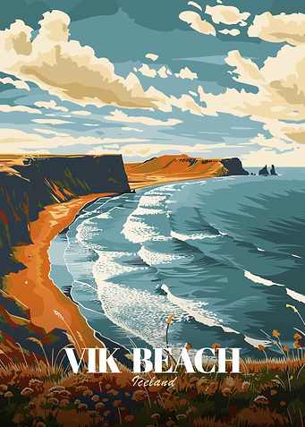 Vik Beach Iceland Travel Poster
