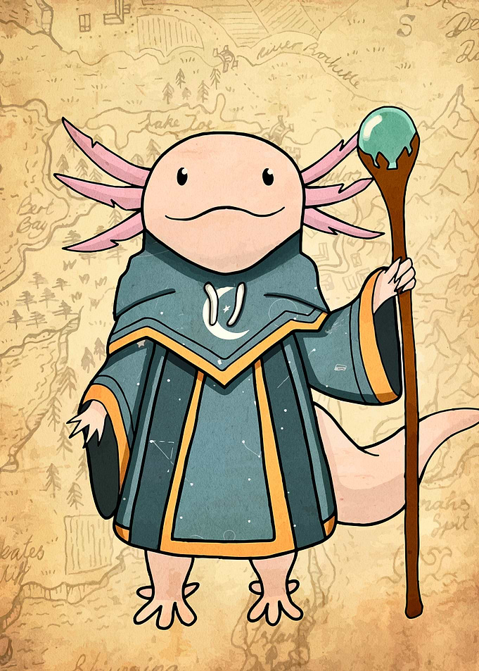 Axolotl Wizard on Map Background