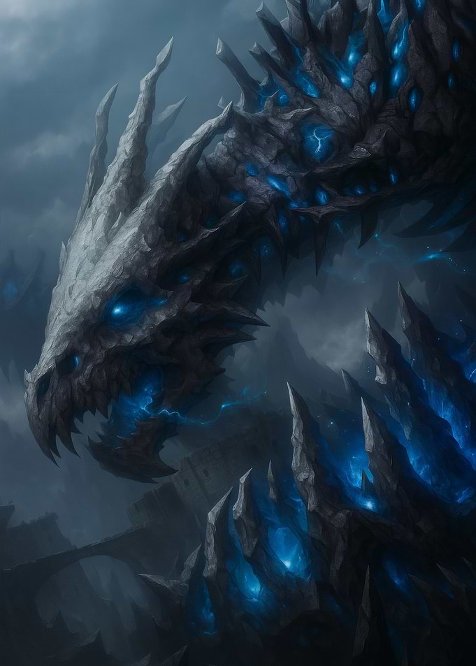 Stone Dragon with Blue Energy