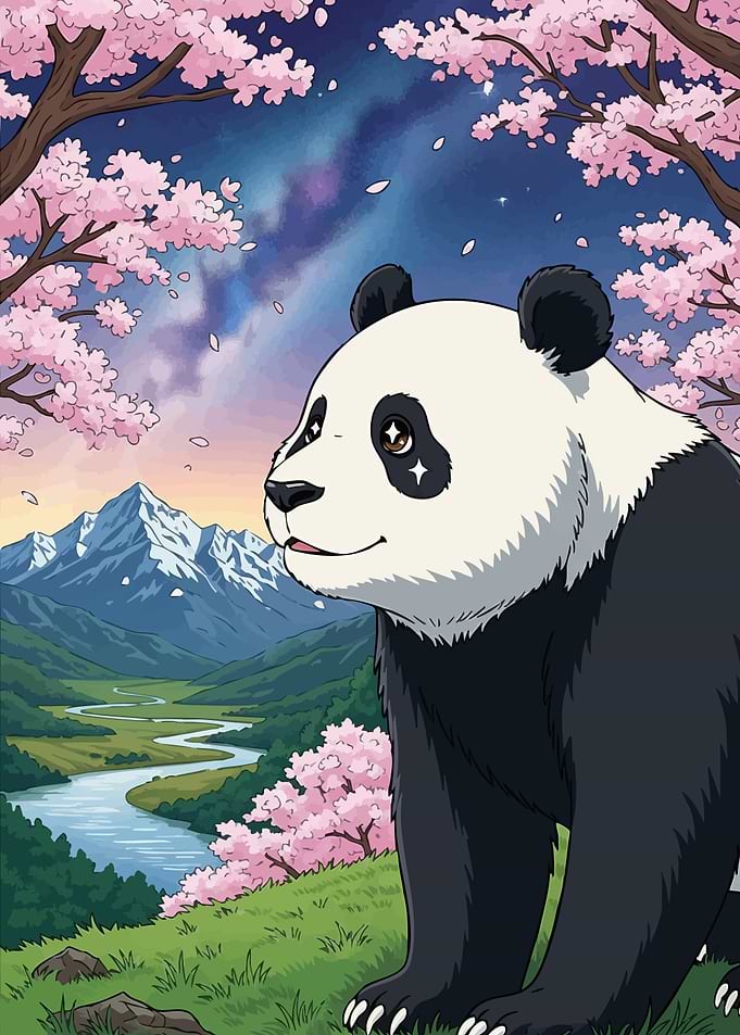 Panda Cherry Blossom Landscape