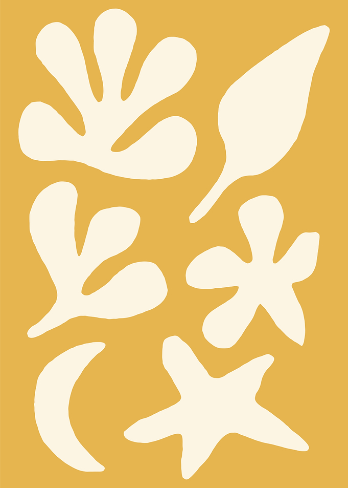 Abstract Floral Shapes on Yellow Background
