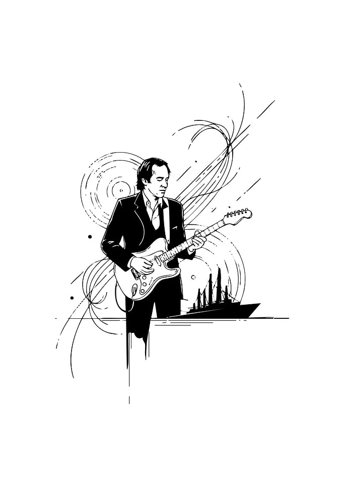 Guitarist in Black and White Illustration