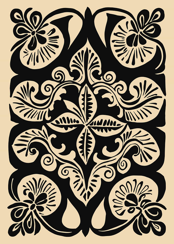 Floral Ornament in Black and Beige