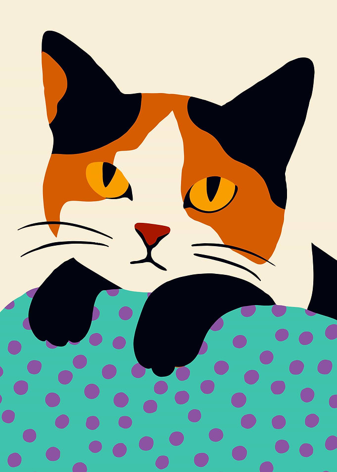 Calico Cat Resting on Cozy Bed
