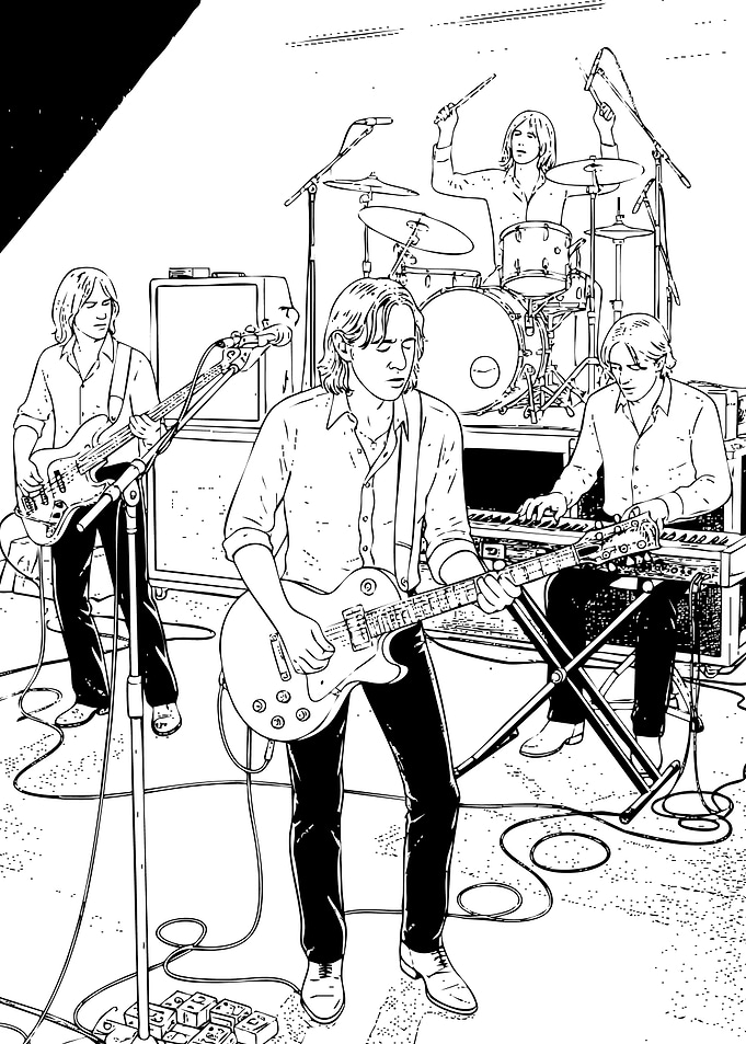 Band Performing on Stage, Black and White