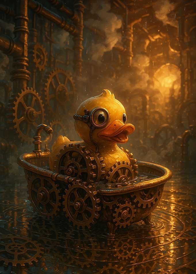 Steampunk Duck in Gear Bathtub