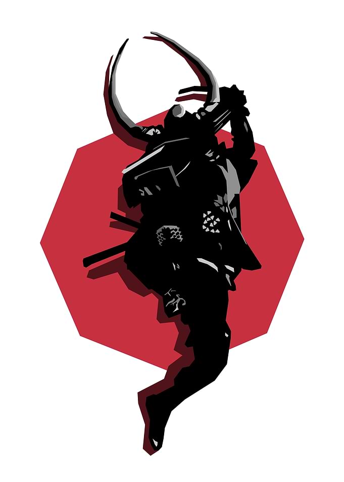 Samurai Warrior Silhouette with Red Backdrop