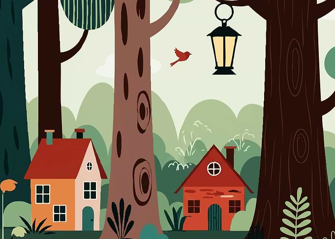 Whimsical Forest Houses Illustration