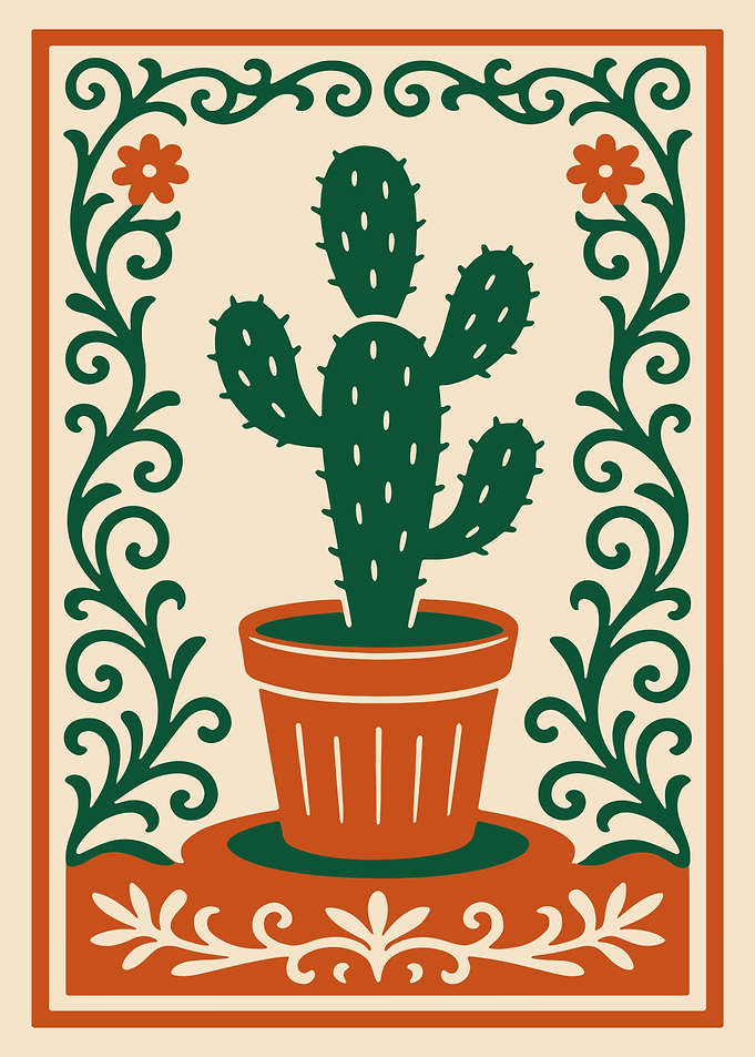 Cactus in Pot with Floral Border