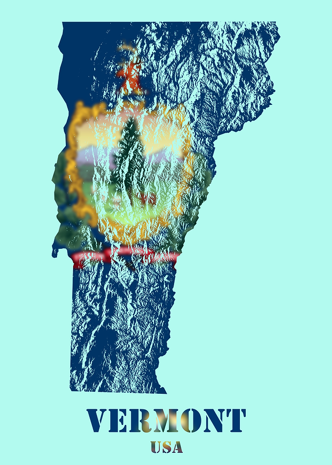 Vermont USA Topographic Contour Relief Map blending terrain features into its emblematic colorful flag