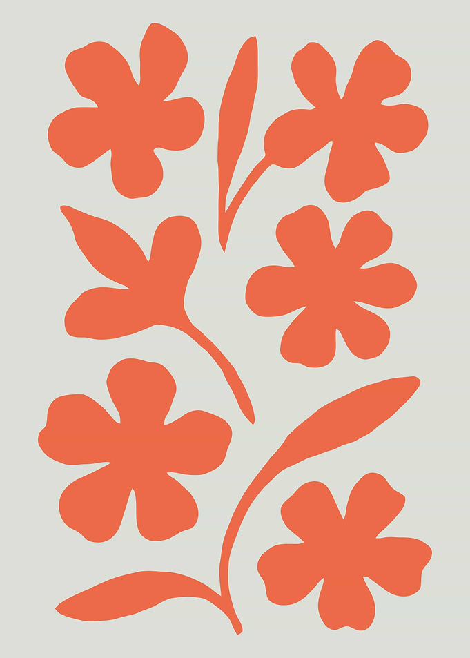 Orange Floral Pattern on Light Gray