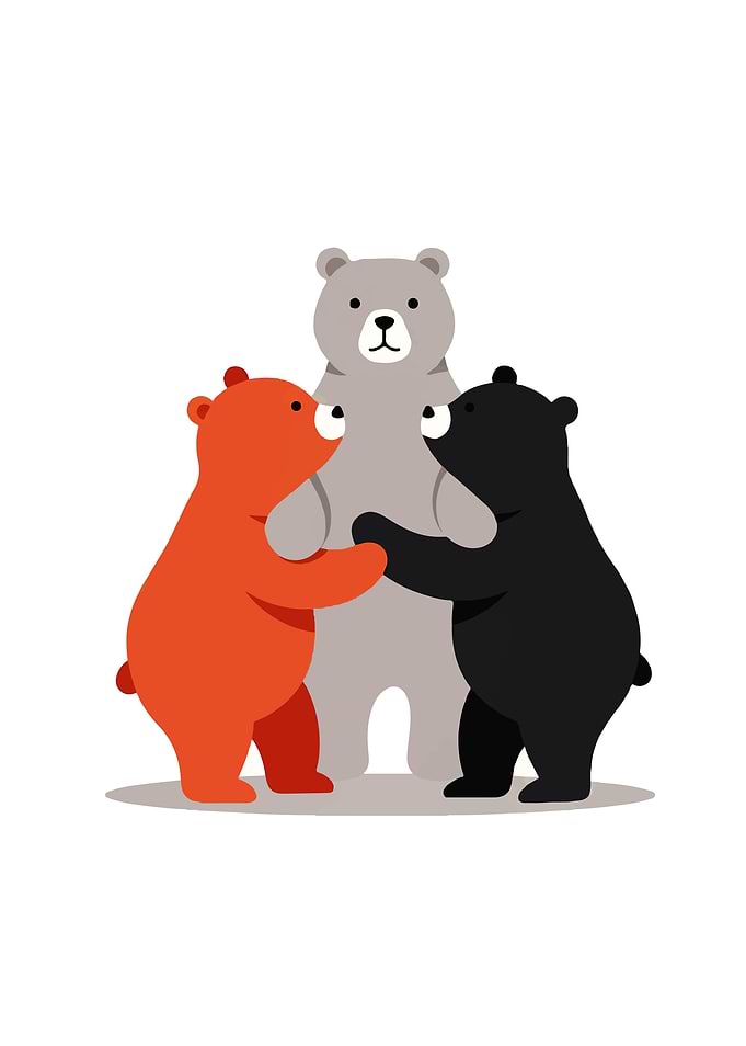 Three Bears Hugging Illustration