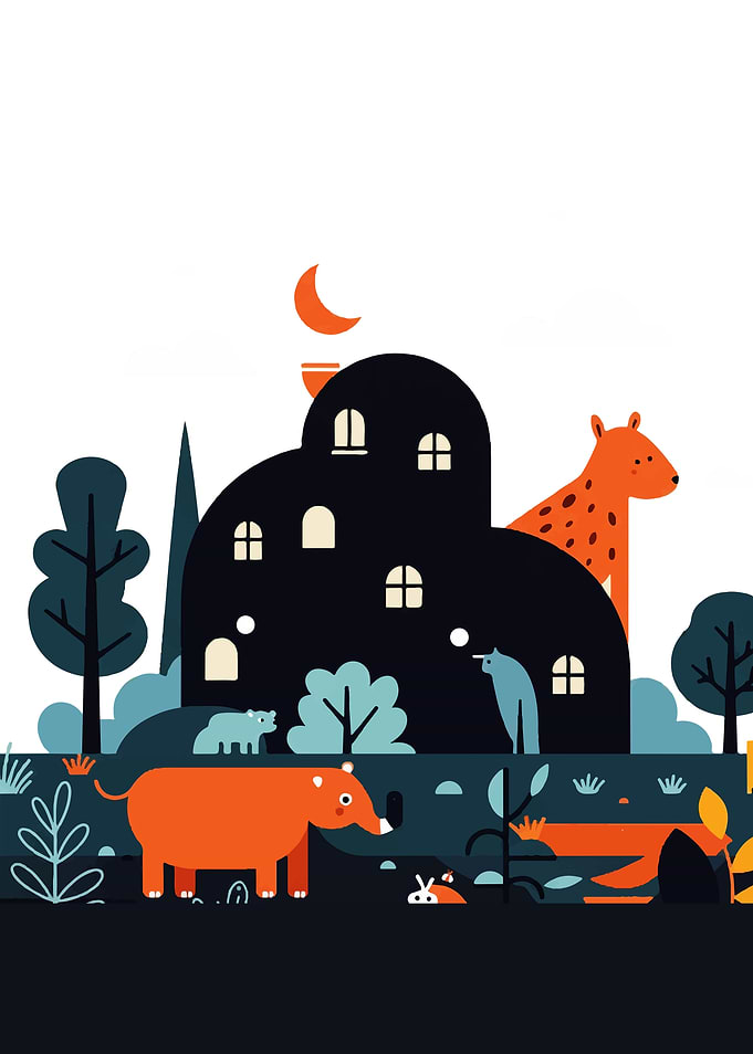 Stylized Animal Landscape at Night