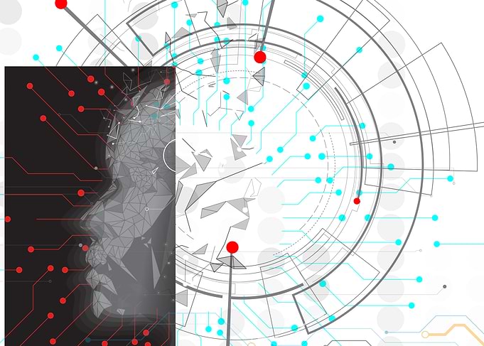 Abstract Technology Face with Circuitry