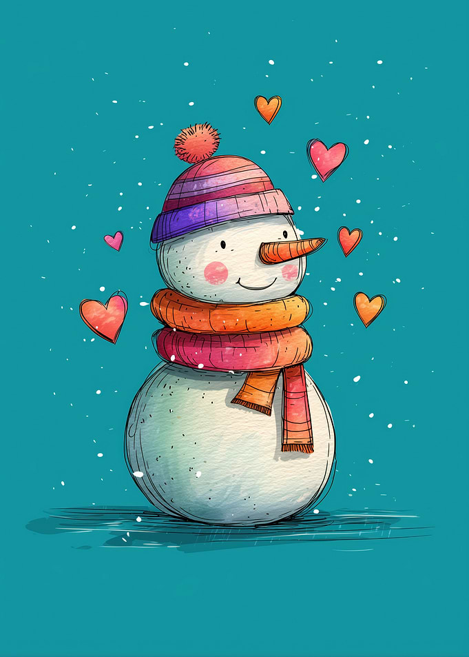 Cute Snowman with Hearts