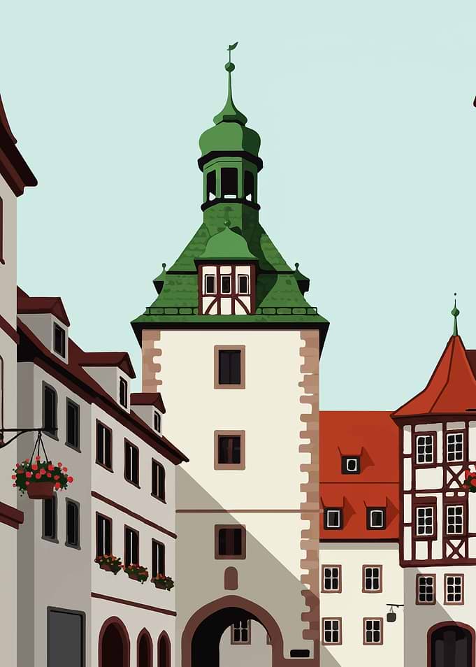 European Town Square Illustration
