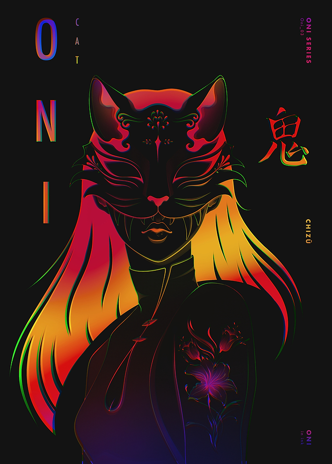 Oni CAT - Neon Japanese Mask