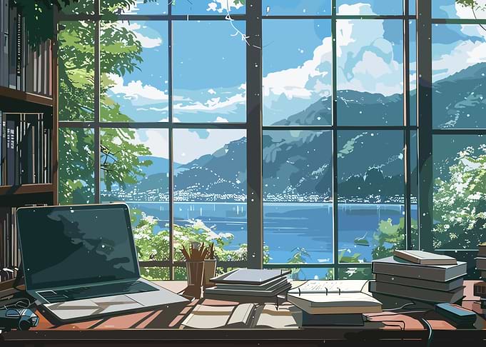 Cozy Study Room with Lake View