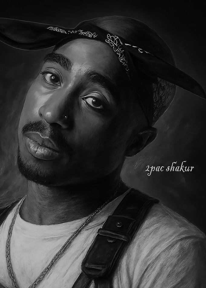 2Pac Shakur Portrait in Black and White
