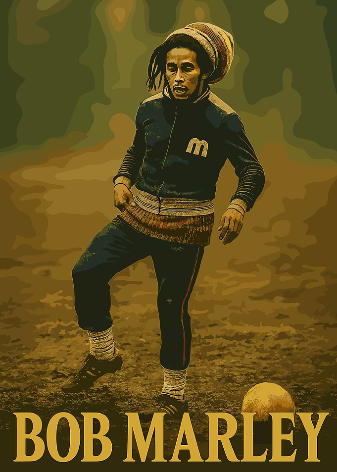 Bob Marley playing football illustration