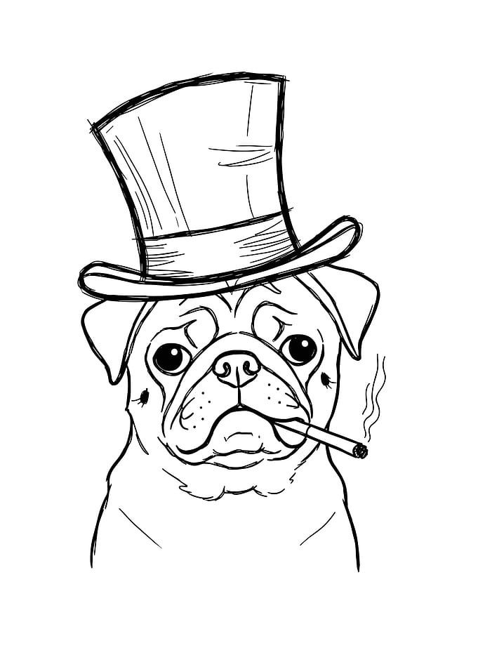 Pug with Top Hat and Cigarette