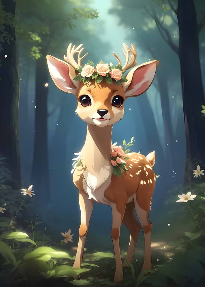 Cute Deer with Flower Crown