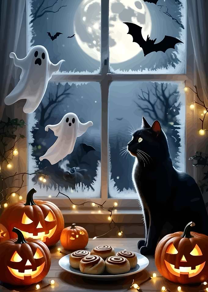 Halloween Night with Black Cat