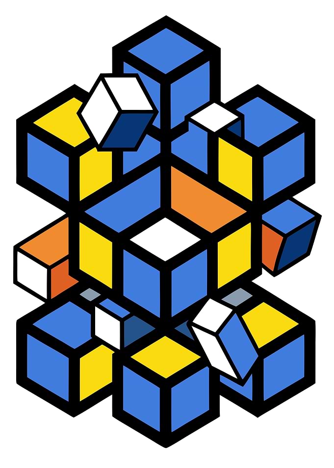 Abstract Colorful Geometric Cubes with Bold Outlines