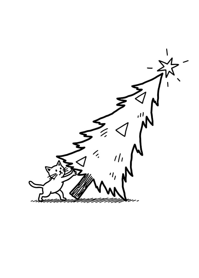 Cat Decorating Christmas Tree Illustration