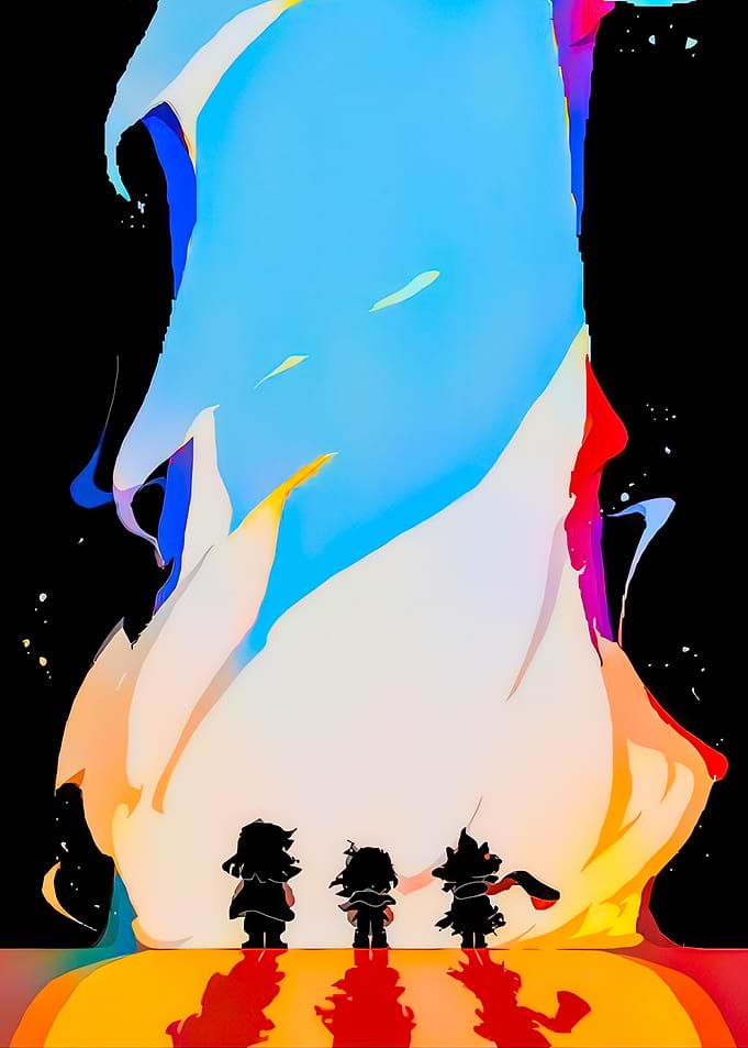 Silhouette Figures with Colorful Abstract Background