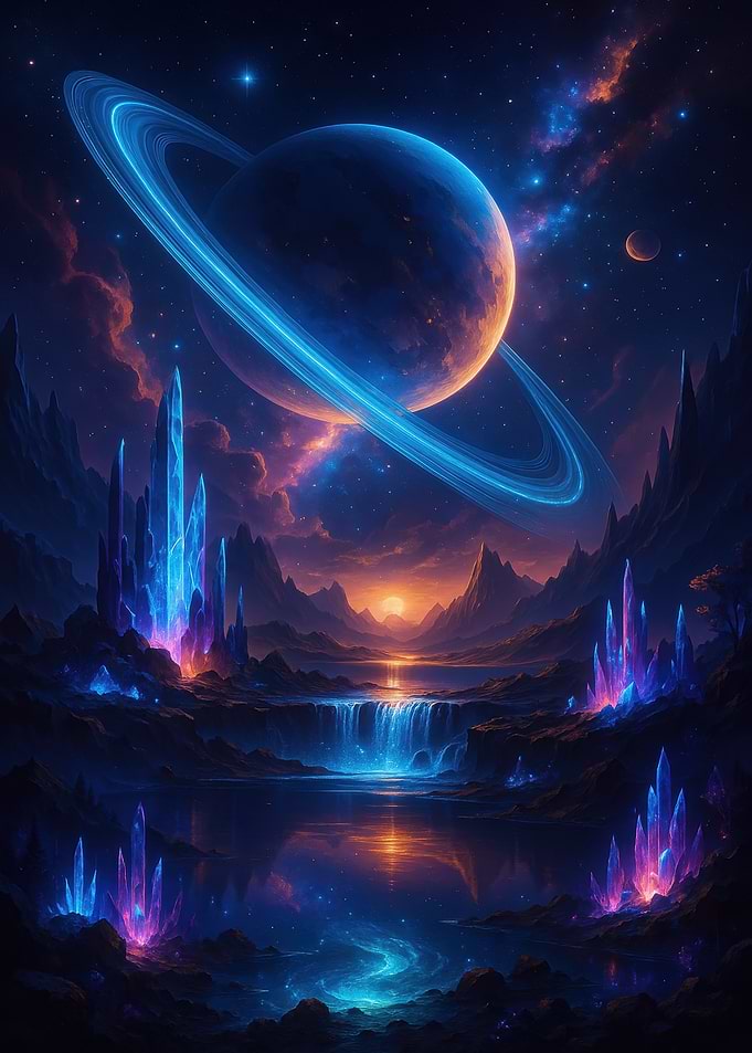 Fantasy Planet Landscape with Crystals
