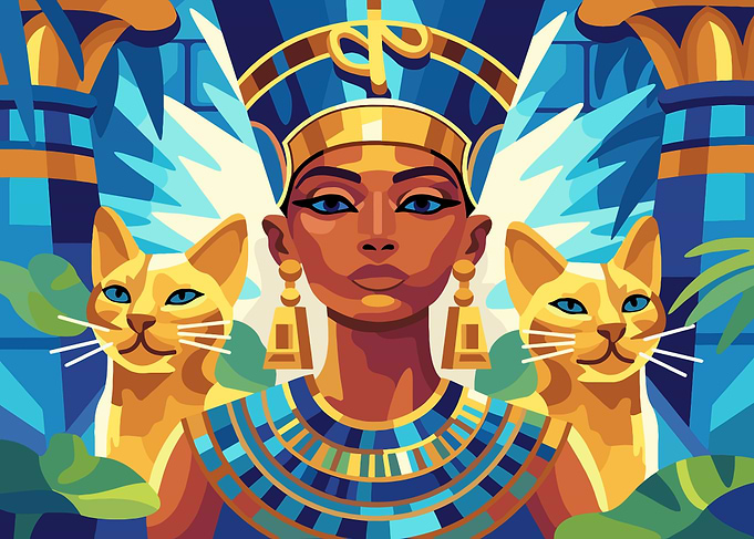 Egyptian Queen with Cats Illustration