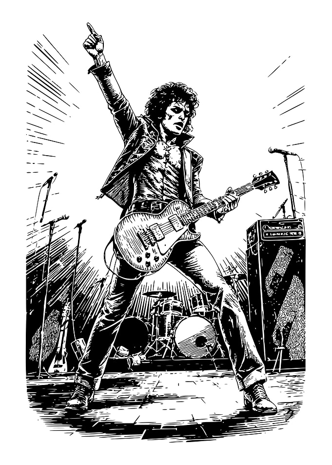 Rockstar Guitarist Ink Illustration